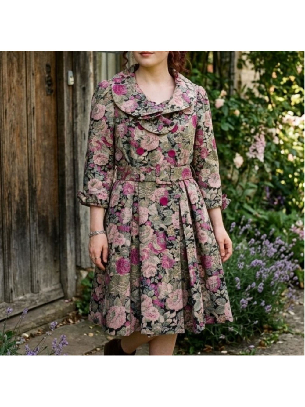 Y2K Forever 21 Twist Floral Trench Coat Dress Whimsigoth Romancore Jacket L